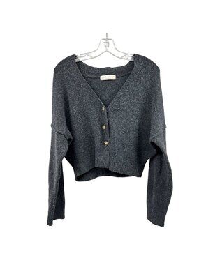 Frankie Phoenix Womens Cropped Cardigan Blue Gray Knit Button Up Medium